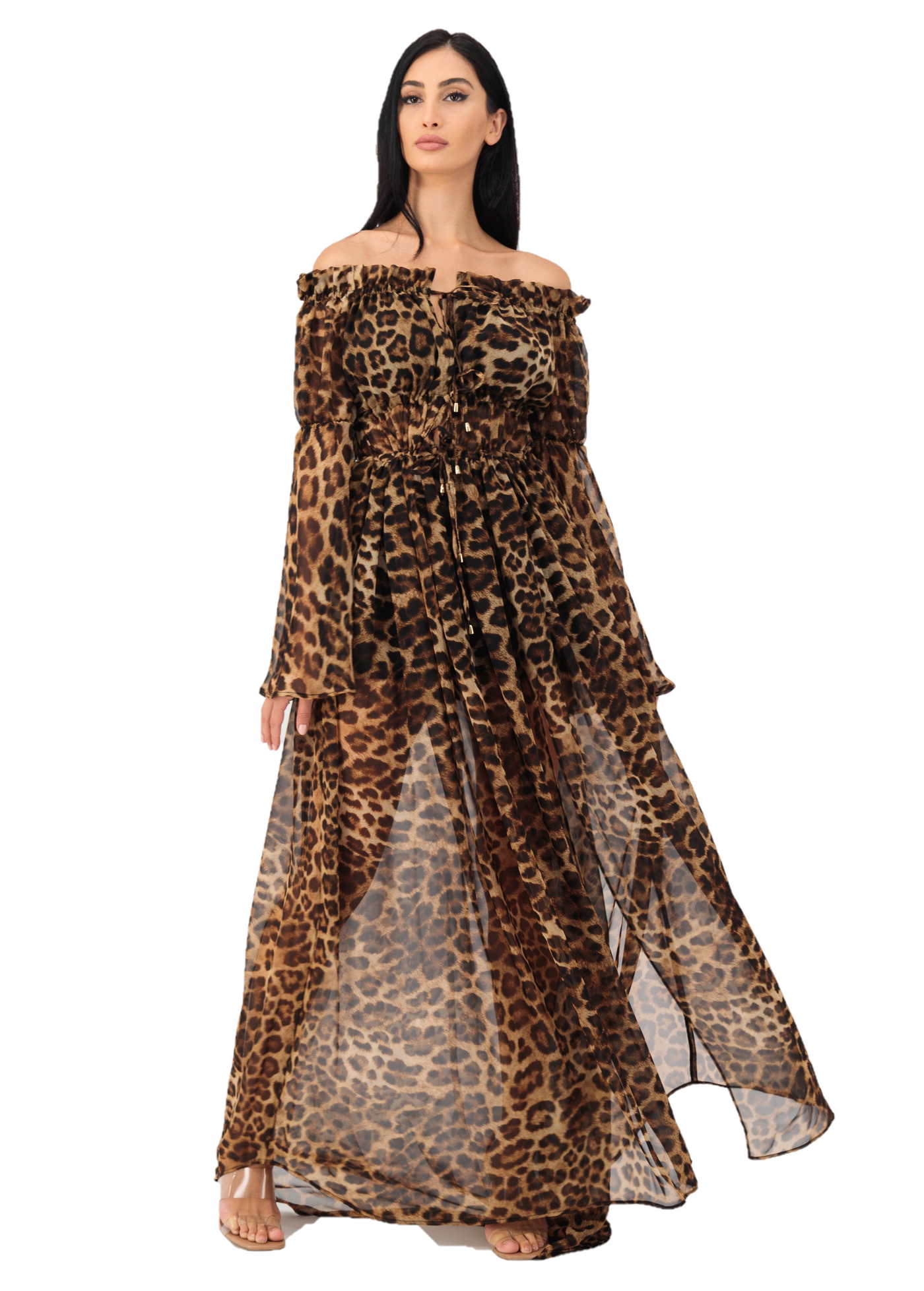 chiffon tiger long dress