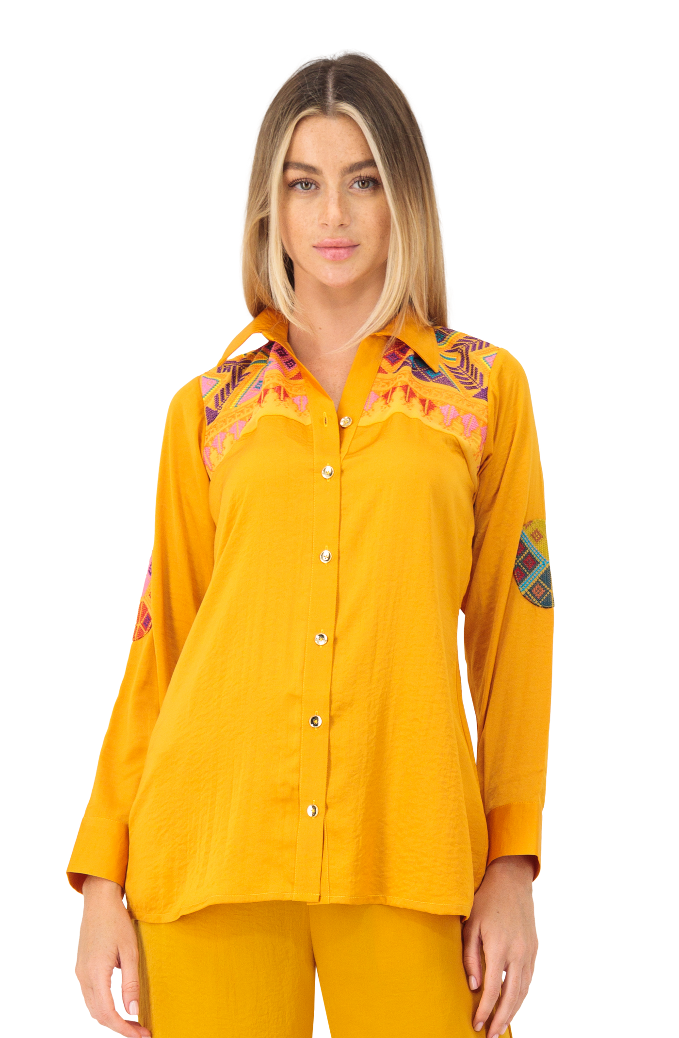 Long sleeve cotton shirt with embroidered