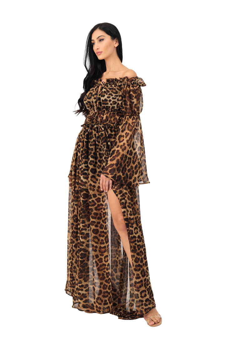 robe longue tigre en mousseline