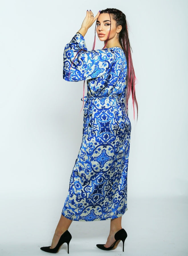 Silk kimono ciel bleu