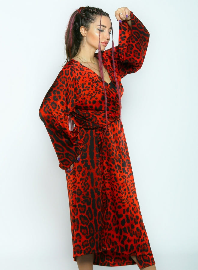Silk kimono Red tiger