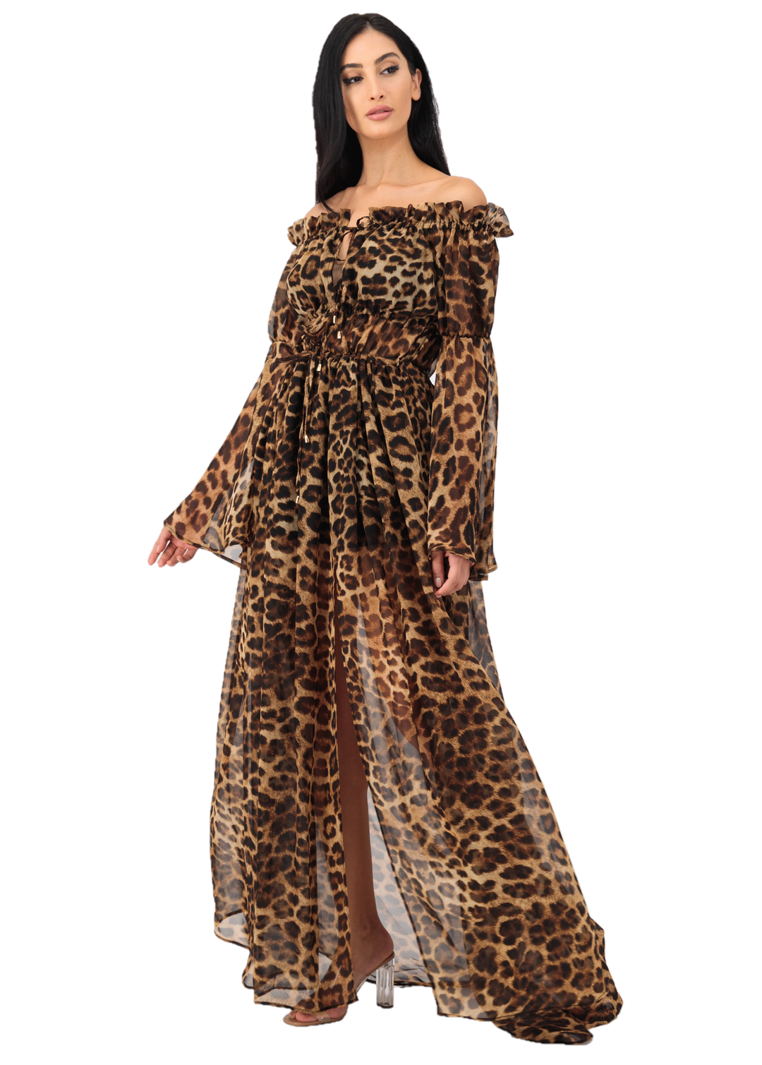 robe longue tigre en mousseline